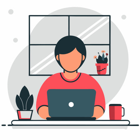 Collaborative Remote Work and Virtual Office Concept Illustrationのイラスト素材