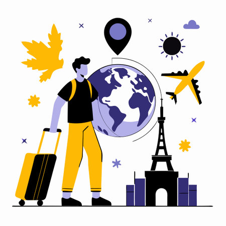 World Tourism Day Celebration with Illustrative Conceptのイラスト素材