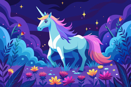 A Mythical Unicorn Amidst a Field of Radiant Bloomsのイラスト素材
