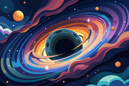 Black Hole's Gravitational Pull Distorting Stars and Cosmic Spaceのイラスト素材