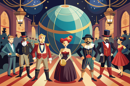 Elaborate Ball with Sophisticated Attendees in Formal Attireのイラスト素材