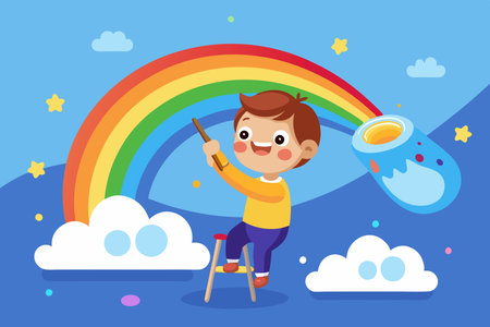 Child's Delight: The Joy of Creating a Rainbow in Watercolorのイラスト素材