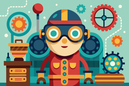 Cyberpunk Character with Goggles and Gear Illustrationのイラスト素材