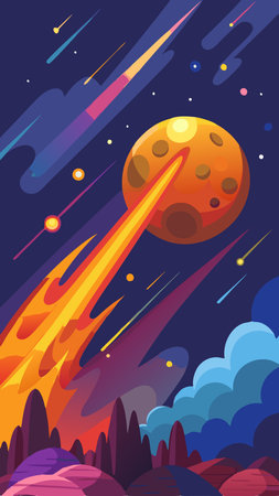 Illustration of a Comet Blazing Across the Cosmic Night Skyのイラスト素材