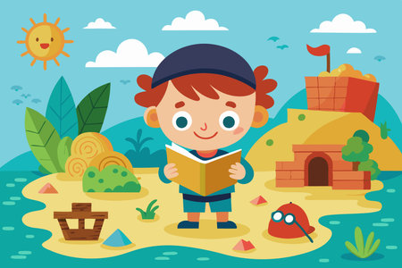 Young Explorer Planning an Adventure with a Mapのイラスト素材