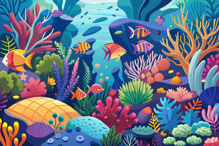 Thriving Coral Reef Displaying a Kaleidoscope of Colors and Lifeのイラスト素材