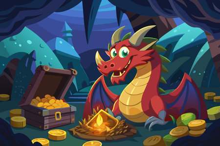 Majestic Dragon's Treasure Hoard: A Colossal Guardian's Protective Embraceのイラスト素材