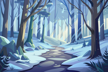 Snowy Forest Path Leading to Winter Wonderlandのイラスト素材