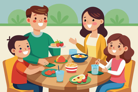 Family Bonding Over a Nutritious Home-Cooked Mealのイラスト素材