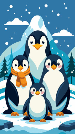 Huddled Together: A Family of Penguins in Antarcticaのイラスト素材