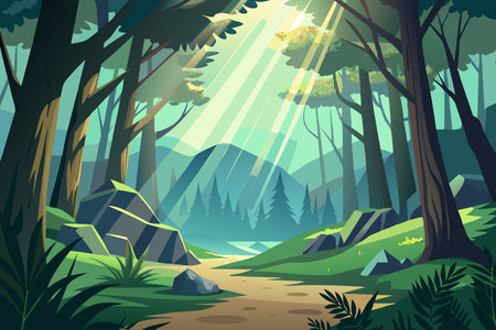 Illuminating Forest Clearing with Rays of Sunlight Breaking Throughのイラスト素材