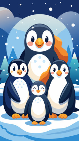 Antarctic Family Huddle: Penguins Shivering Together for Warmthのイラスト素材