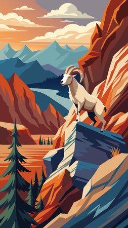 Majestic Mountain Goat Scales Rocky Terrain with Agile Graceのイラスト素材