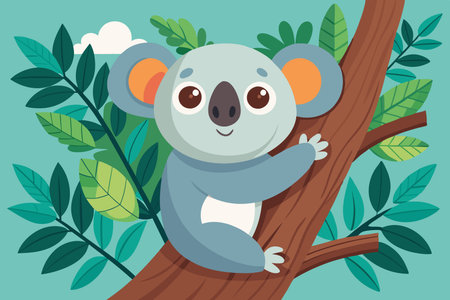 Cute Koala Affectionately Embracing a Sturdy Tree Branchのイラスト素材