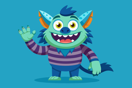 Friendly Monster Greets with a Warm Hello Waveのイラスト素材