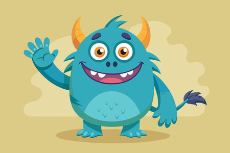 Waving Monster Illustration in a Friendly and Inviting Postureのイラスト素材