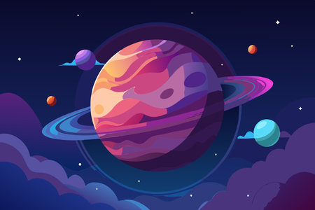 Majestic Gas Giant Casting Shadows upon Moons Orbiting Belowのイラスト素材