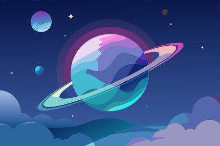 Ascending Giant from the Cosmic Depths: A Planet with Majestic Rings Emergesのイラスト素材