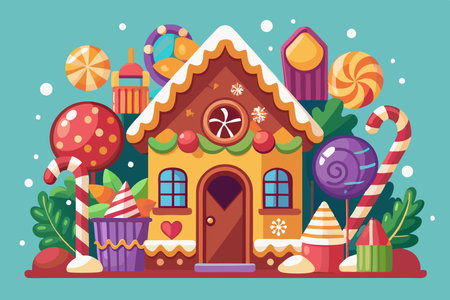 Enchanting Gingerbread House Nestled Amidst a Festive Winter Wonderlandのイラスト素材