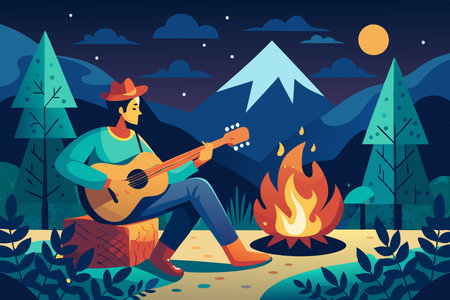 Cam-Created Illustration of a Talented Guitarist Performing Captivating Musicのイラスト素材