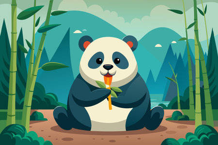Adorable Captivating Artwork Of A Giant Panda Enjoying Its Bamboo Treatのイラスト素材