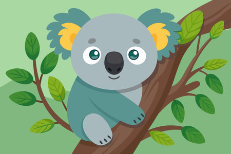 Adorable Koala Bear Embraces Tree Branch in Loving Embraceのイラスト素材