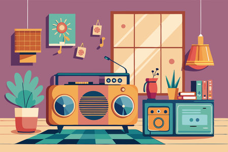 Retro Radio with Music Playing in a Nostalgic Atmosphereのイラスト素材