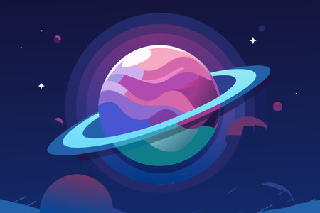 Majestic Planet with Saturn-Like Rings Gradually Ascending from the Horizonのイラスト素材