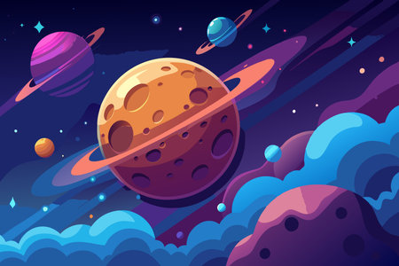 Illustration of an Asteroid Belt Encircling a Distant Star in a Vast Cosmic Expanseのイラスト素材