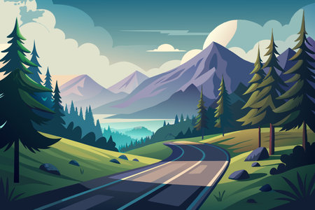 Misty Forest Road Disappearing into the Unknownのイラスト素材