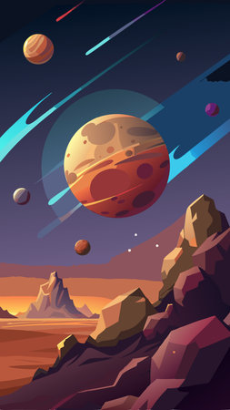 Illustrated Depiction of an Asteroid Belt Beyond a Distant Starのイラスト素材