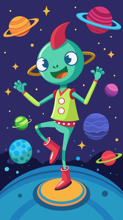 Hilarious Alien Performs Energetic Dance on a Distant Planetのイラスト素材