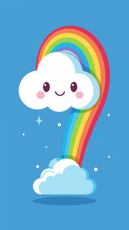 Cute Smiling Cloud Adorned by a Colorful Rainbow and Shoesのイラスト素材