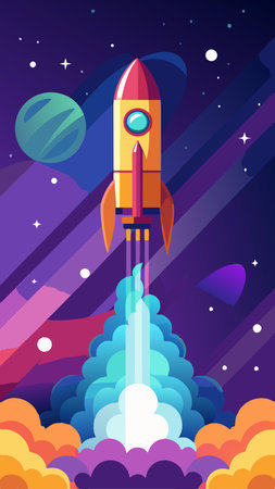 Astronaut's Perspective: Rocket Ship Ascending through the Vastness of Spaceのイラスト素材