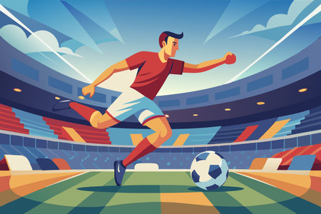 Illustration of a Soccer Player Executing a Powerful Kickのイラスト素材
