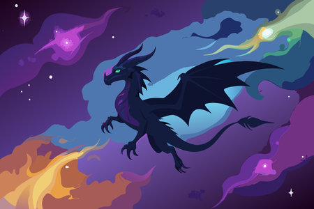 Ethereal Silhouette of a Cosmic Dragon Floating in the Nebulaeのイラスト素材