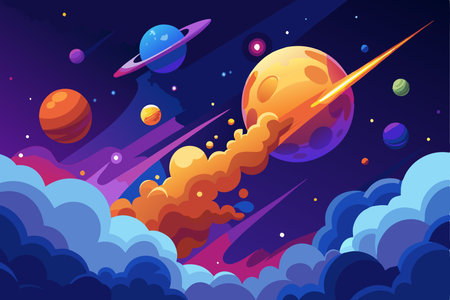 Celestial Wonder: A Shooting Star Streaking Through the Night Skyのイラスト素材