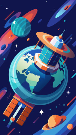 Orbital Space Station Encircling Planet Earth: A Celestial Danceのイラスト素材