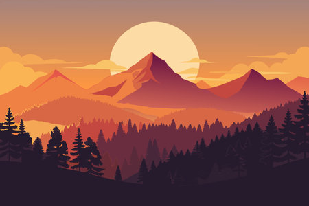 Orange Sunset Glow Bathes the Horizon in Warm Embraceのイラスト素材