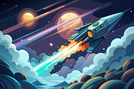 Mystical Starship Soaring Through an Ethereal Celestial Nebulaのイラスト素材