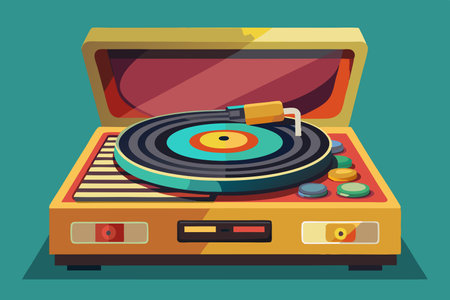 Nostalgic Illustration of a Vibrant Vintage Record Player in Colorのイラスト素材