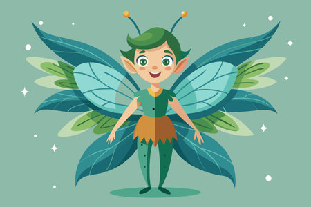 Enchanting Illustration of a Whimsical Fairy Adorned with an Oversized, Flowing Wingのイラスト素材