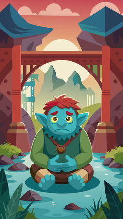 Mythical Troll Resting Beneath a Majestic Bridgeのイラスト素材