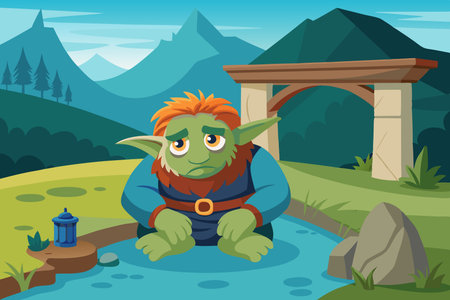 Enigmatic Troll Residing Beneath an Ancient Stone Bridgeのイラスト素材