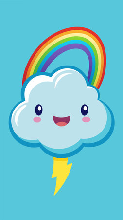 Delightful Illustration of a Joyous Cloud Adorned with a Vibrant Rainbowのイラスト素材