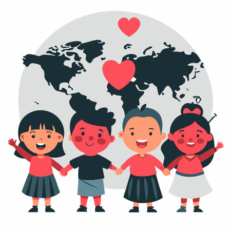 Joyous Children Around the Globe Celebrating World Children's Dayのイラスト素材