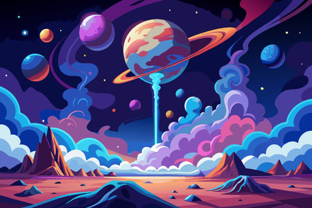 Ethereal Cosmic Mist Rising from Distant Galaxyのイラスト素材