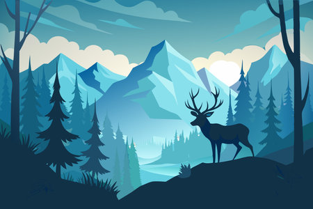 Majestic Elk Amidst Misty Woodland Enchantmentsのイラスト素材