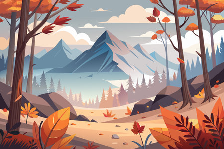 Vibrant Autumn Foliage Cascading through the Air in a Mystical Danceのイラスト素材