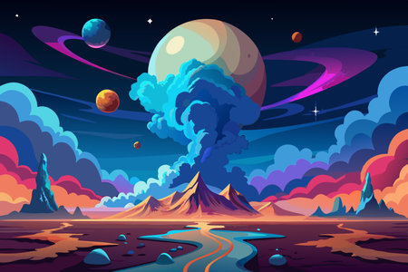 Ethereal Ascent of Cosmic Mist from Celestial Surfaceのイラスト素材